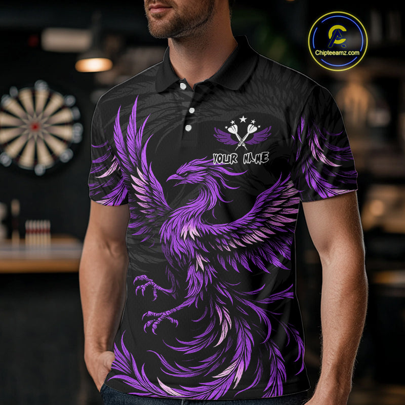 Personalized Phoenix Dartboard Wings Men's Dart Shirts Custom Black And Purple Darts Team Jerseys TDM4272