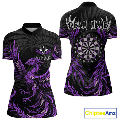Personalized Phoenix Dartboard Wings Women's Dart Shirts Custom Black And Purple Darts Team Jerseys TDM4272