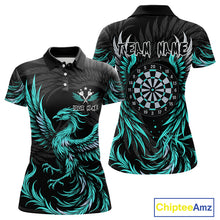 Load image into Gallery viewer, Personalized Phoenix Dartboard Wings Women&#39;s Dart Shirts Custom Black &amp; Turquoise Darts Team Jerseys TDM4273