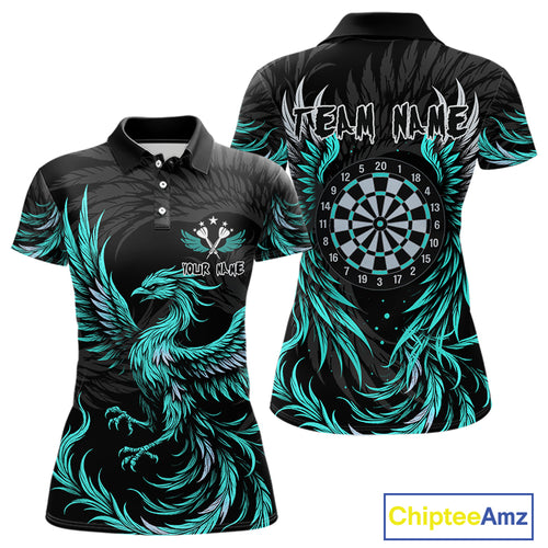 Personalized Phoenix Dartboard Wings Women's Dart Shirts Custom Black & Turquoise Darts Team Jerseys TDM4273