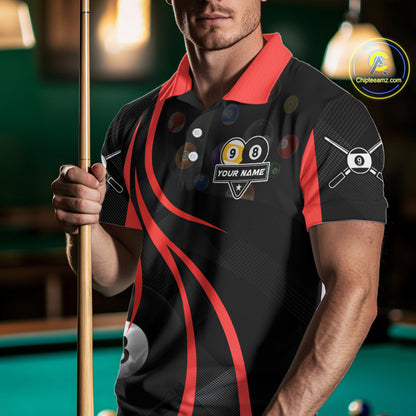 Personalized Billiard 8 Ball & 9 Ball Pool Shirt For Men, Billiard Jersey Team Polo & 1/4 Zip|Red TDM4457