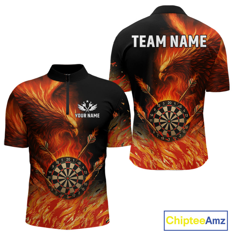Orange Flaming Phoenix Darts Jerseys Custom Darts Shirt For Men, Darts Team Polo & Quarter Zip TDM4290