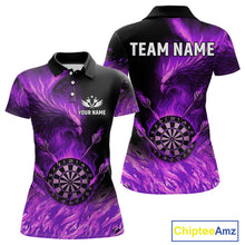 Load image into Gallery viewer, Purple Flaming Phoenix Darts Jerseys Custom Darts Shirt For Women, Darts Team Polo &amp; Quarter Zip TDM4291