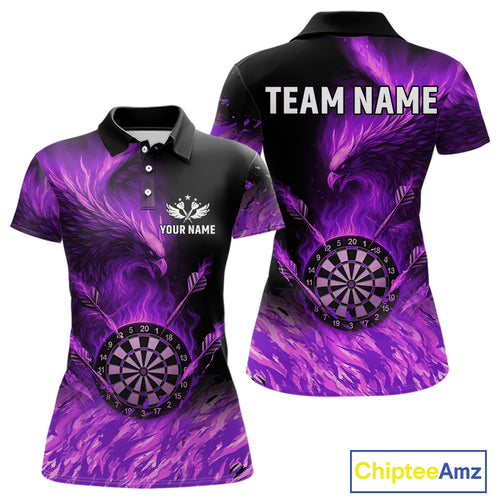 Purple Flaming Phoenix Darts Jerseys Custom Darts Shirt For Women, Darts Team Polo & Quarter Zip TDM4291