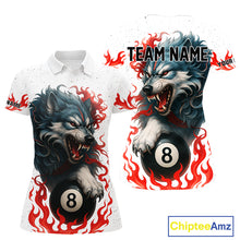 Load image into Gallery viewer, Personalized Wolf Flaming 8 Ball Billiard Shirts For Women Custom Billiard Pool Team Jersey |Red TDM4111