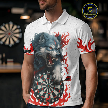 Personalized Wolf Flaming Dart Shirts For Men Custom Darts Jerseys Team Polo & Quarter Zip | Red TDM4112
