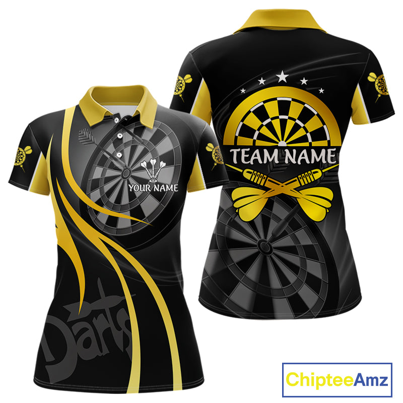 Black And Yellow Darts Jersey For Women Custom Team Polo & Quarter Zip Darts Shirt Uniform TDM4487