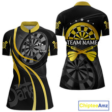 Load image into Gallery viewer, Black And Yellow Darts Jersey For Women Custom Team Polo &amp; Quarter Zip Darts Shirt Uniform TDM4487