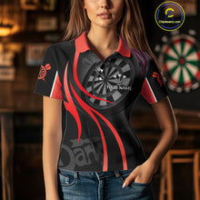 Load image into Gallery viewer, Black And Red Darts Jersey For Women Custom Team Polo &amp; Quarter Zip Darts Shirt Uniform TDM4488