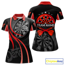 Load image into Gallery viewer, Black And Red Darts Jersey For Women Custom Team Polo &amp; Quarter Zip Darts Shirt Uniform TDM4488