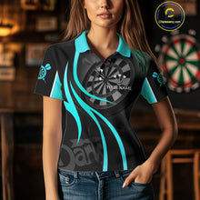 Load image into Gallery viewer, Black And Cyan Darts Jersey For Women Custom Team Polo &amp; Quarter Zip Darts Shirt Uniform TDM4489