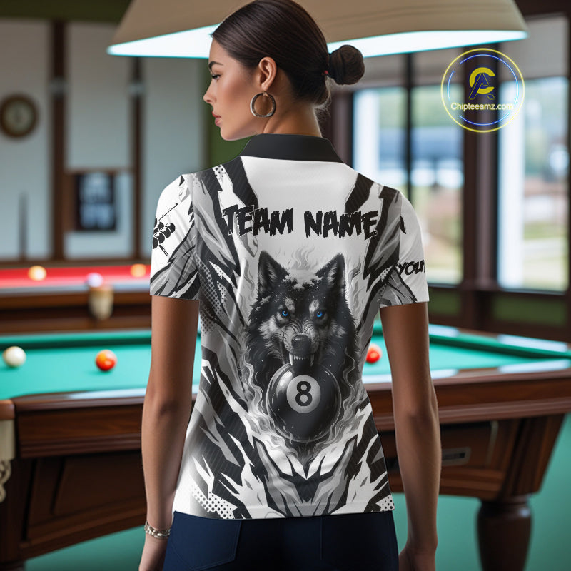 White Black 8 Ball Pool Wolf Billiard Shirts For Women Custom Billiard Jerseys Team Polo & 1/4 Zip TDM4122