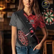 Load image into Gallery viewer, Grunge Red Black Dartboard Light Women Darts Polo &amp; 1/4 Zip Custom Dart Shirt For Team Dart Jersey TDM4125