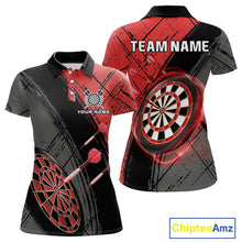 Load image into Gallery viewer, Grunge Red Black Dartboard Light Women Darts Polo &amp; 1/4 Zip Custom Dart Shirt For Team Dart Jersey TDM4125