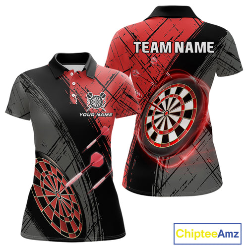 Grunge Red Black Dartboard Light Women Darts Polo & 1/4 Zip Custom Dart Shirt For Team Dart Jersey TDM4125