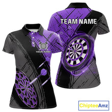 Load image into Gallery viewer, Grunge Purple Black Dartboard Light Women Dart Polo &amp; 1/4 Zip Custom Dart Shirt For Team Dart Jersey TDM4126