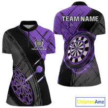Load image into Gallery viewer, Grunge Purple Black Dartboard Light Women Dart Polo &amp; 1/4 Zip Custom Dart Shirt For Team Dart Jersey TDM4126