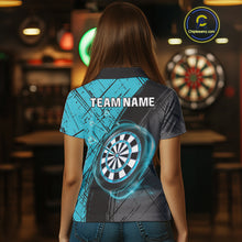 Load image into Gallery viewer, Grunge Cyan Black Dartboard Light Women Darts Polo &amp; 1/4 Zip Custom Dart Shirt For Team Dart Jersey TDM4127