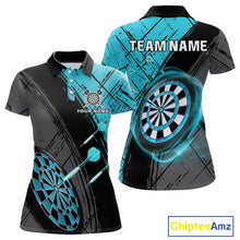 Load image into Gallery viewer, Grunge Cyan Black Dartboard Light Women Darts Polo &amp; 1/4 Zip Custom Dart Shirt For Team Dart Jersey TDM4127