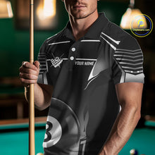 Load image into Gallery viewer, Black And Grey 8 Ball Pool Lights Billiard Polo &amp; 1/4 Zip For Men Custom 3D Billiard Team Jerseys TDM4132