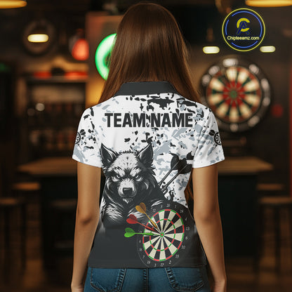 Personalized Grunge White Black Funny Wolf Darts Shirt For Women Custom Team Darts Jersey Outfit TDM4494