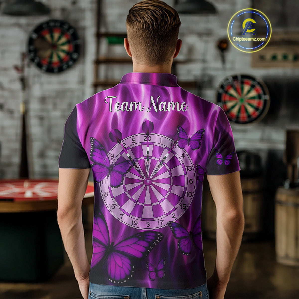 Personalized Pink Flaming Butterflies Darts Shirt For Men Custom Darts Jersey, Funny Darts Gift TDM4749