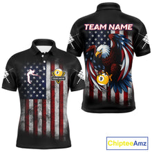 Load image into Gallery viewer, Grunge American Flag Eagle 9 Ball Billiard Polo &amp; 1/4 Zip Custom Men's Patriotic Pool Team Jersey TDM4516