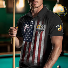 Load image into Gallery viewer, Grunge American Flag 8 &amp; 9 Ball Yin-Yang Billiard Polo &amp; 1/4 Zip Custom Pool Team Jersey For Men TDM4517