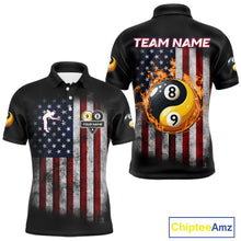 Load image into Gallery viewer, Grunge American Flag 8 &amp; 9 Ball Yin-Yang Billiard Polo &amp; 1/4 Zip Custom Pool Team Jersey For Men TDM4517