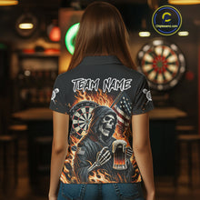 Load image into Gallery viewer, Flaming Grim Reaper Beer Darts Shirt Custom US Flag Darts Polo &amp; Quarter Zip Jerseys For Women TDM4526