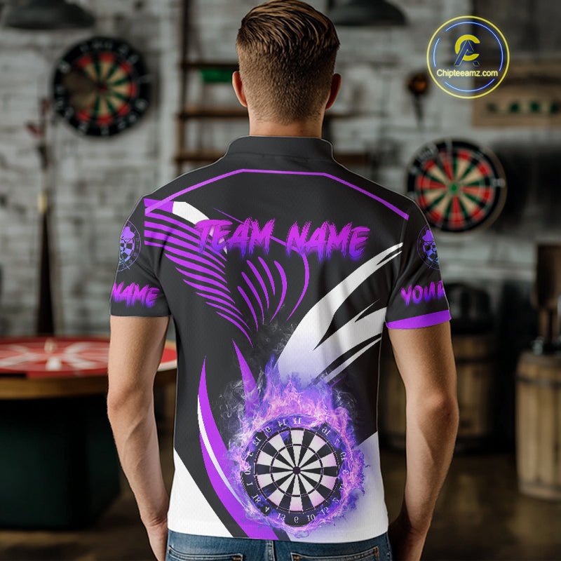 Personalized Purple Flame Dartboard Custom Darts Shirt For Men, Darts Jerseys Team Polo & 1/4 Zip TDM4404