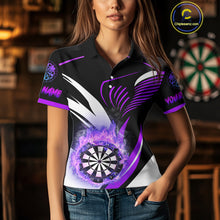 Load image into Gallery viewer, Personalized Purple Flame Dartboard Custom Darts Shirt For Women, Darts Jerseys Team Polo &amp; 1/4 Zip TDM4404