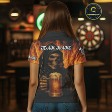 Load image into Gallery viewer, Personalized Funny Death Skeleton &amp; Beer Fire Darts Shirt For Women, Dart Jersey Team Polo &amp; 1/4 Zip TDM4486