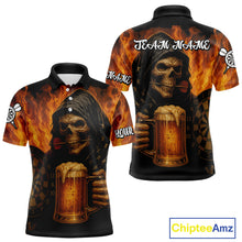Load image into Gallery viewer, Personalized Funny Grim Reaper &amp; Beer Fire Darts Shirt For Men, Dart Jersey Team Polo &amp; 1/4 Zip TDM4486