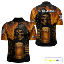 Load image into Gallery viewer, Personalized Funny Grim Reaper &amp; Beer Fire Darts Shirt For Men, Dart Jersey Team Polo &amp; 1/4 Zip TDM4486