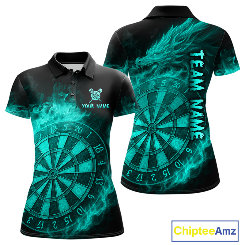 Personalized 3D Turquoise Dartboard Dragon Flame Dart Shirts For Women Custom Darts Team Jerseys TDM4313