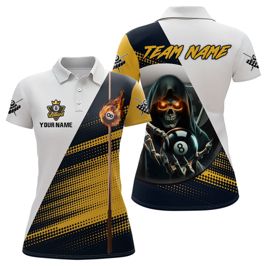 Personalized Grim Reaper 8 Ball Pool Billiard Shirts For Women,  Billiard Jerseys |Yellow TDM2994