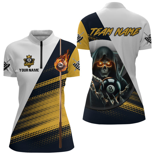 Personalized Grim Reaper 8 Ball Pool Billiard Shirts For Women,  Billiard Jerseys |Yellow TDM2994