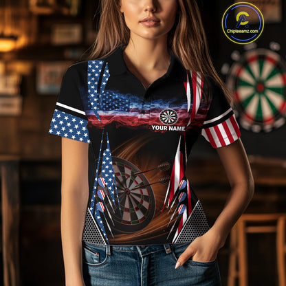 Personalized American Flag Dartboard Fire Flame Darts Shirt For Women, Patriotic Darts League Jersey TDM4796