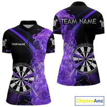 Load image into Gallery viewer, Custom Black And Purple Flame Darts Shirts For Women, Darts Team Jerseys Polo &amp; Quarter Zip Uniform TDM4017