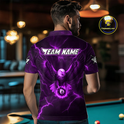 Personalized Eagle Thunder Lightning Purple Billiard Shirt For Men Custom 8 Ball Pool Team Jersey TDM4382
