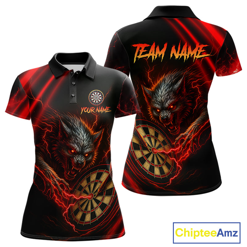 Personalized Red Thunder Lightning Wolf Darts Shirt For Women Custom Dart Team Jersey Polo & 1/4 Zip TDM4383