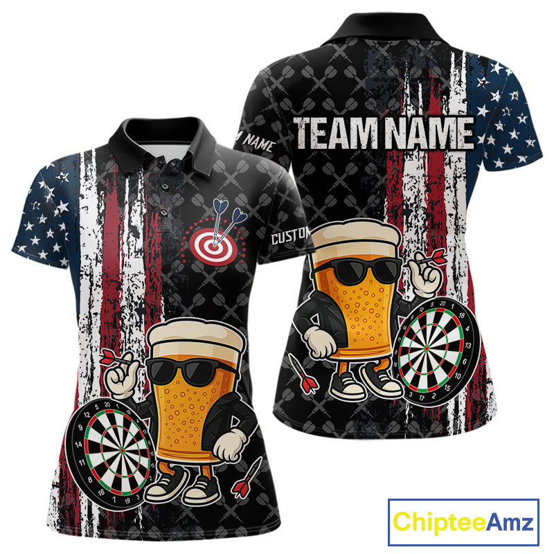 Vintage Grunge American Flag Funny Beer Darts Shirt For Women Custom Patriotic Darts Team Jerseys TDM4616