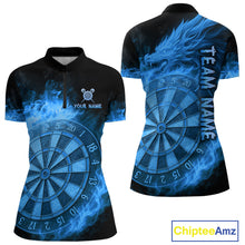 Load image into Gallery viewer, Personalized Blue Dartboard Dragon Flame Darts Shirt For Women Custom Dart Jerseys Polo &amp; 1/4 Zip TDM4070