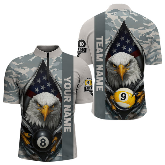 Grey Camo American Flag Eagle 8 Ball & 9 Ball Pool Jersey For Men Custom Billiard Team Shirt TDM4661