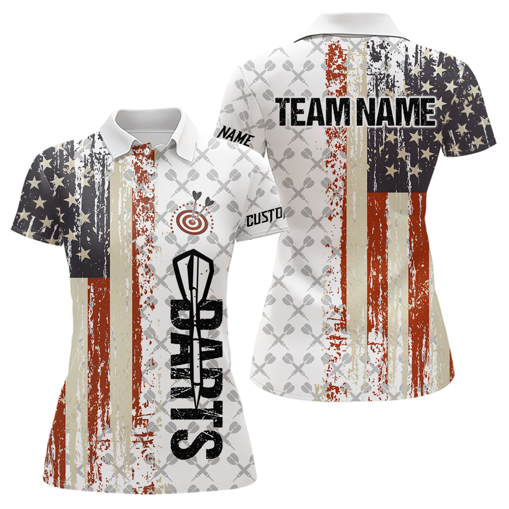 Grunge Retro US Flag Custom Darts Shirt For Women, Darts Jersey Pocket Option TDM3797