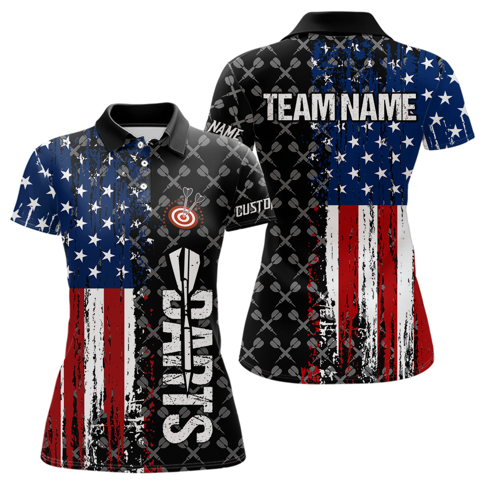 Grunge American Flag Custom Darts Shirt For Women, Darts Jersey Pocket Option TDM3798