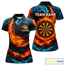 Load image into Gallery viewer, Personalized Blue And Orange Flame Darts Shirt For Women | Custom Storm Fire Team Darts Jersey TDM4274