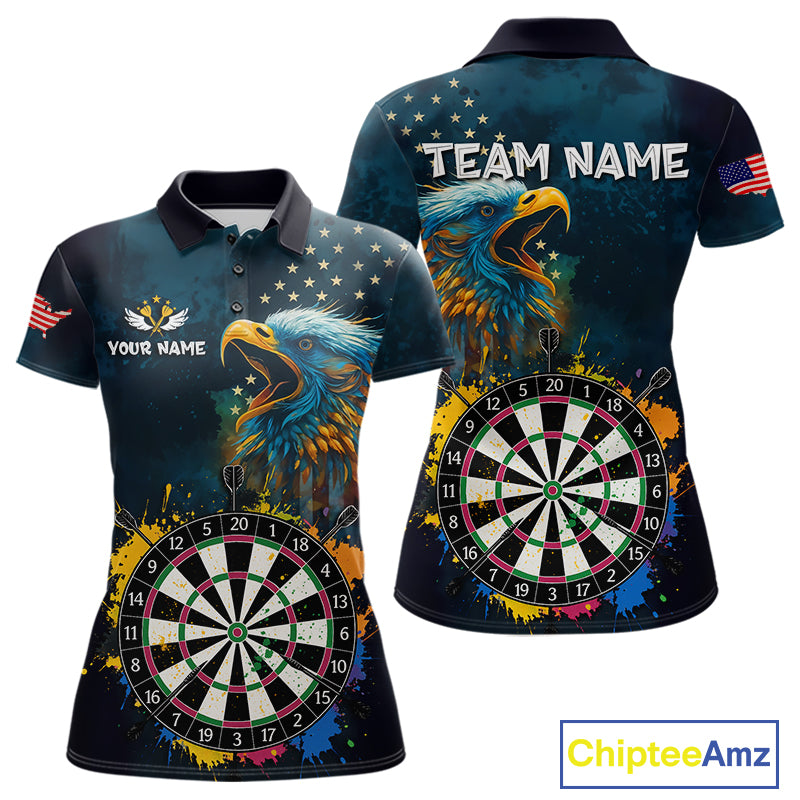 Funny Colorful Dartboard Eagle Darts Shirt For Women Custom Navy Blue US Flag Darts Team Jersey TDM4292