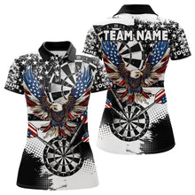 Load image into Gallery viewer, Custom Dart Shirt For Women, Grunge Eagle American Flag Black White Polo, 1/4 Zip Darts Jersey TDM3877